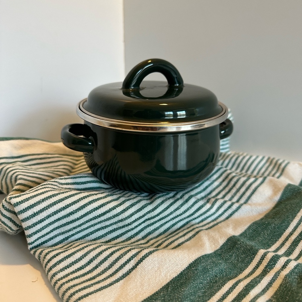 Elegant Vintage Megaware 0.5 qt./0.45 L Green Enamel Cookware